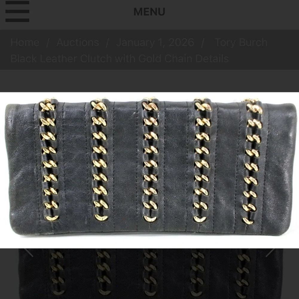 Tory Burch Black Clutch with Gold Chain Accents